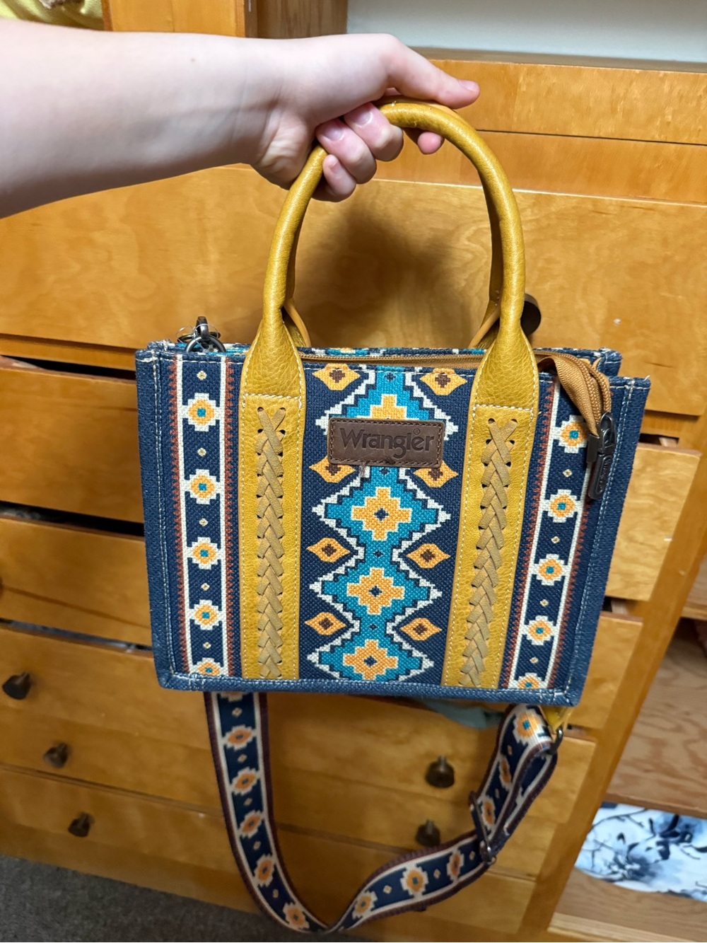 Wrangler Navy, Mustard & Teal Patterned Crossbody Bag